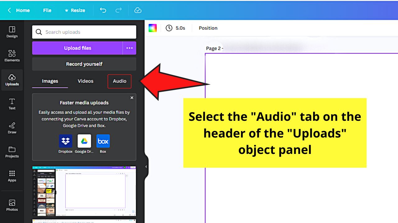 How to Add Music to Canva Step 2