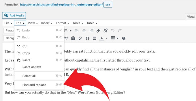 Find & Replace Function in the WordPress Classic Editor