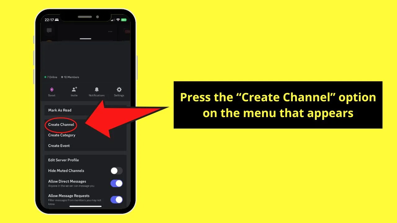 How to Add a Channel on Discord Mobile Step 2