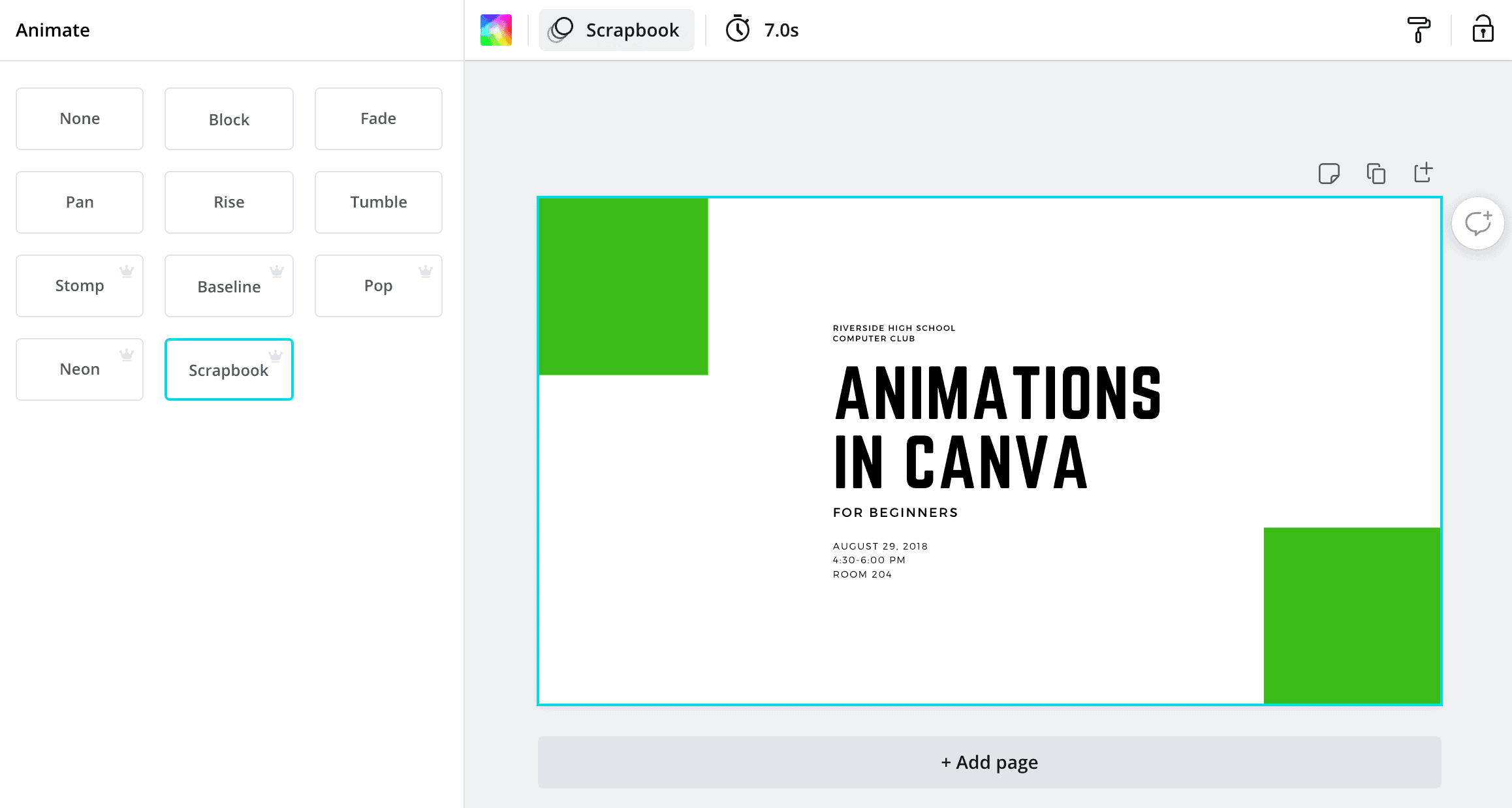 canva presentation animation