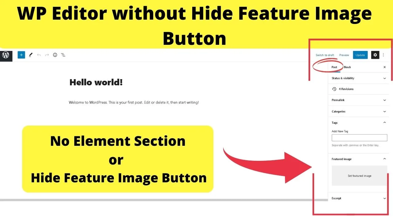 2 - WP Editor without Hide Feature Image Button
