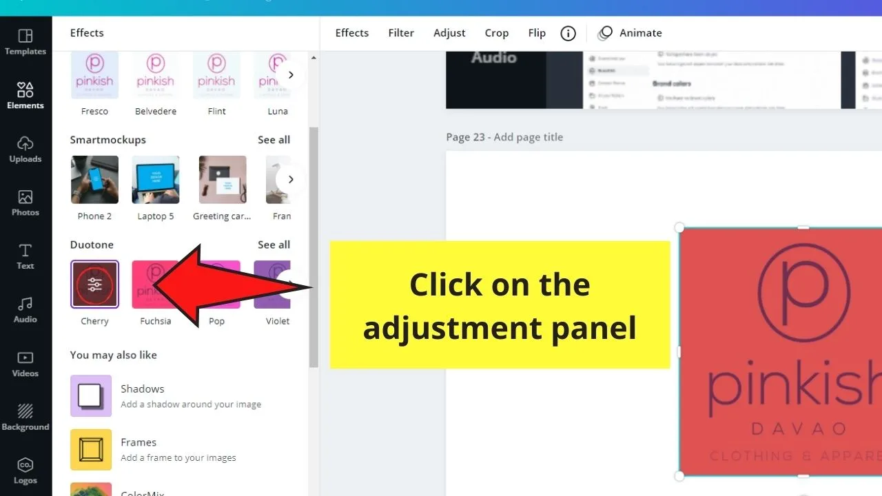 Clicking the Adjustment Panel