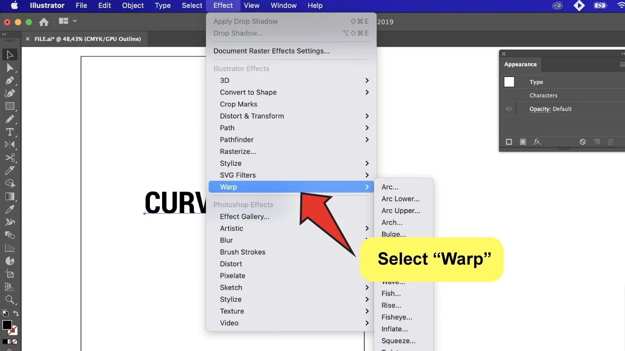 Curve Text in Illustrator Step 4