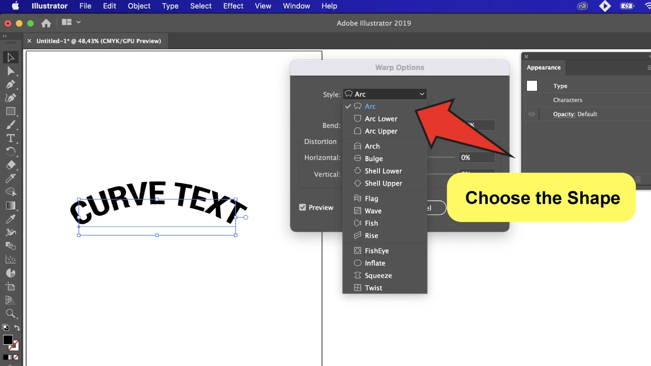 Curve Text in Illustrator Step 5