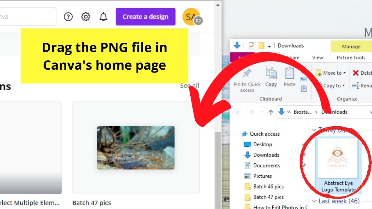 Dragging PNG File to Canva Home Page