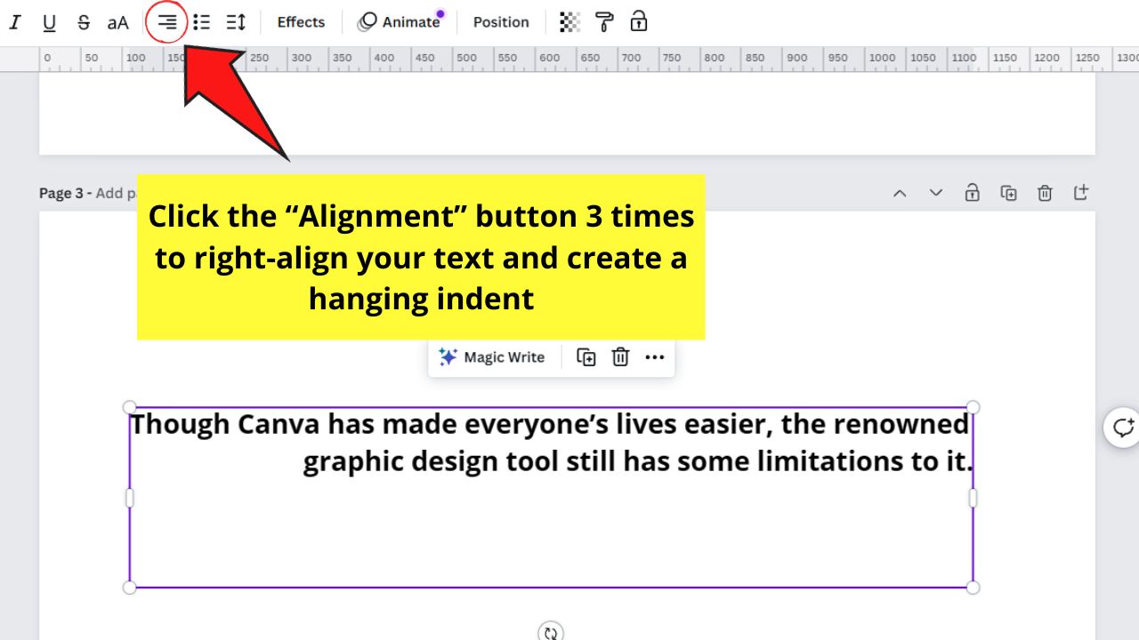 How to Make a Hanging Indent in Canva Step 2