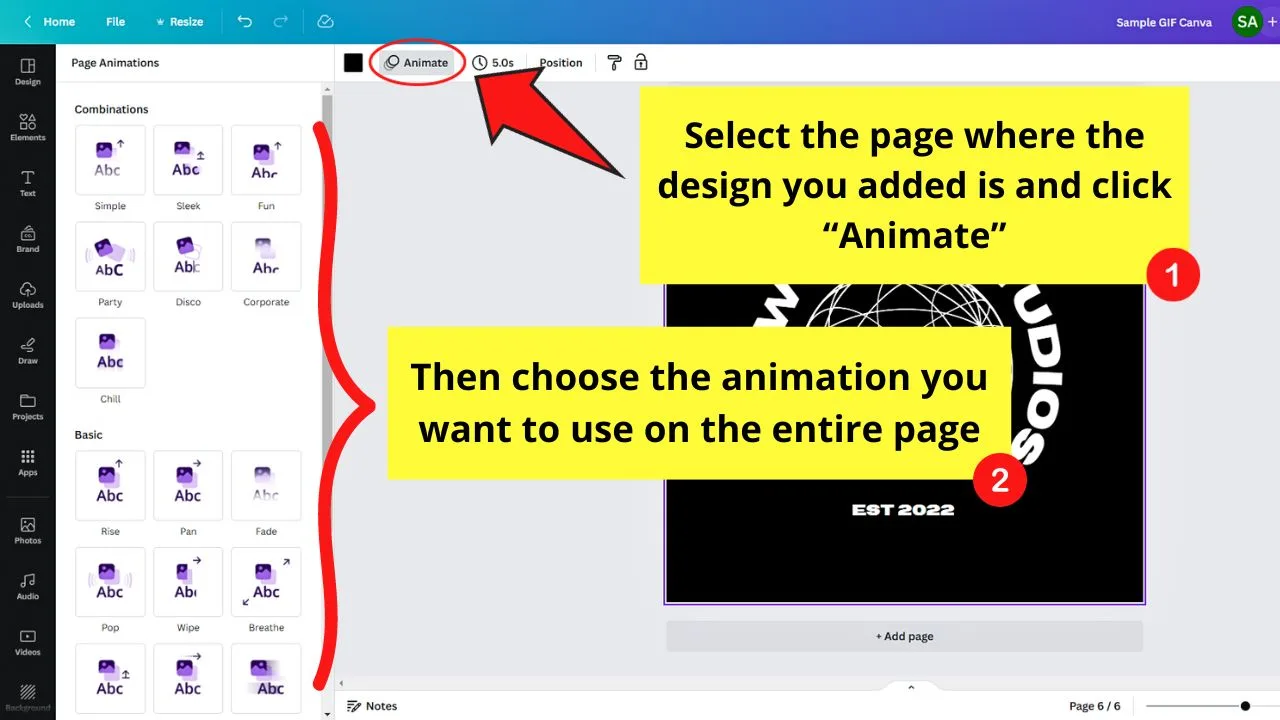 How to Make GIFs in Canva by Adding Animations Step 3