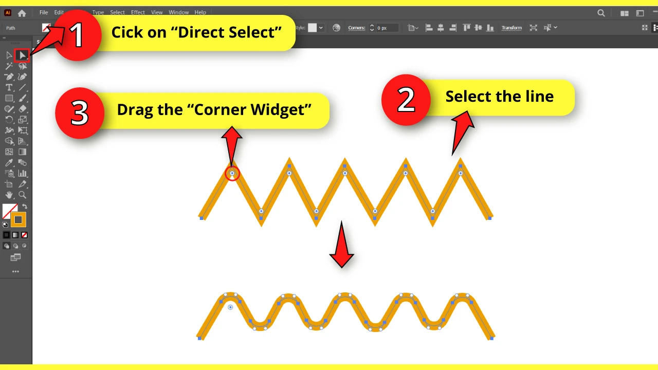 How to Smoothen Lines in Illustrator Method 1 Corner Widget Tool