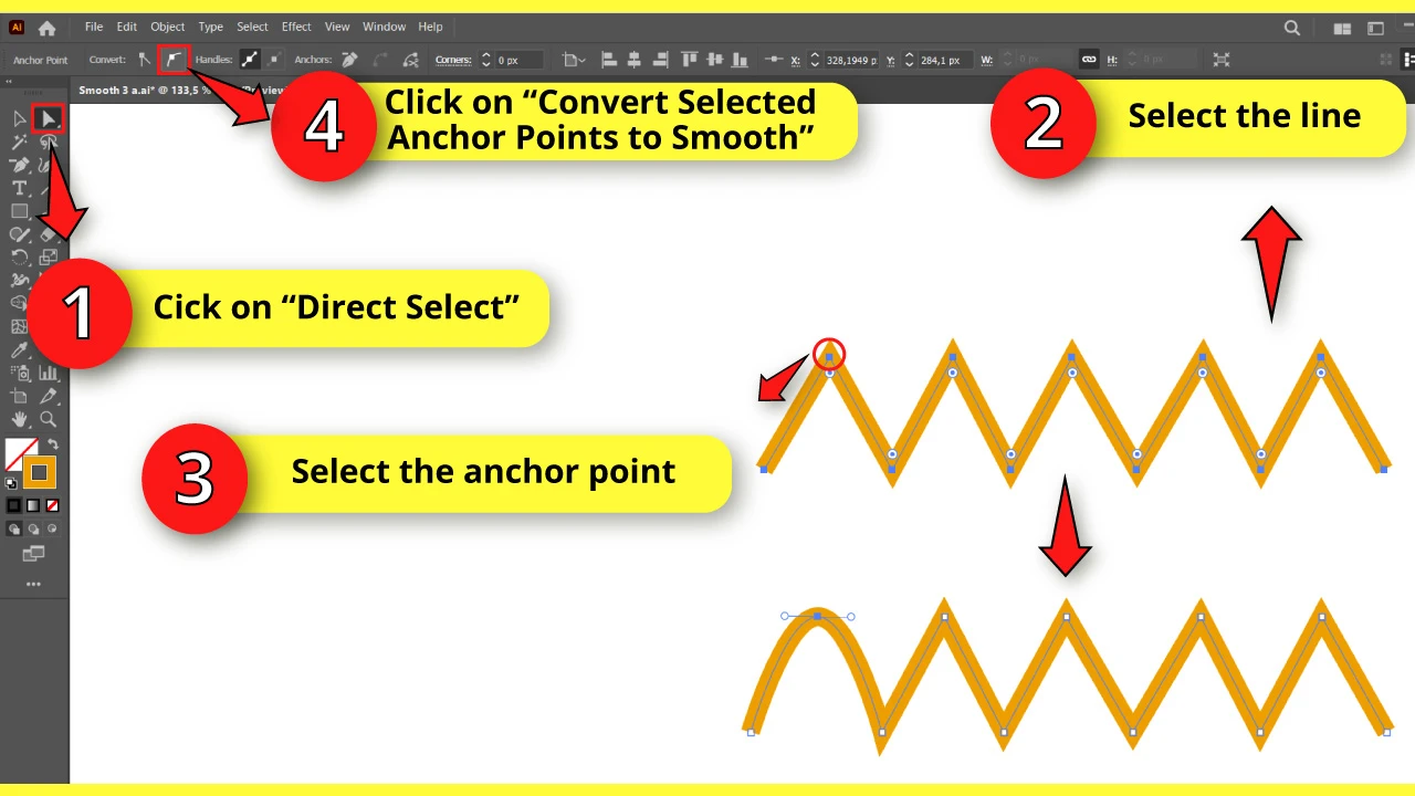 How to Smoothen Lines in Illustrator Method 2 Anchor Point Converter Tool