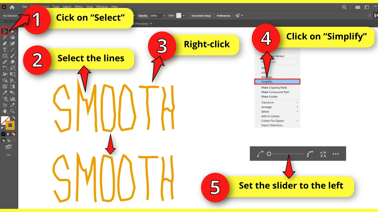How to Smoothen Lines in Illustrator Method 3 Simplify Tool