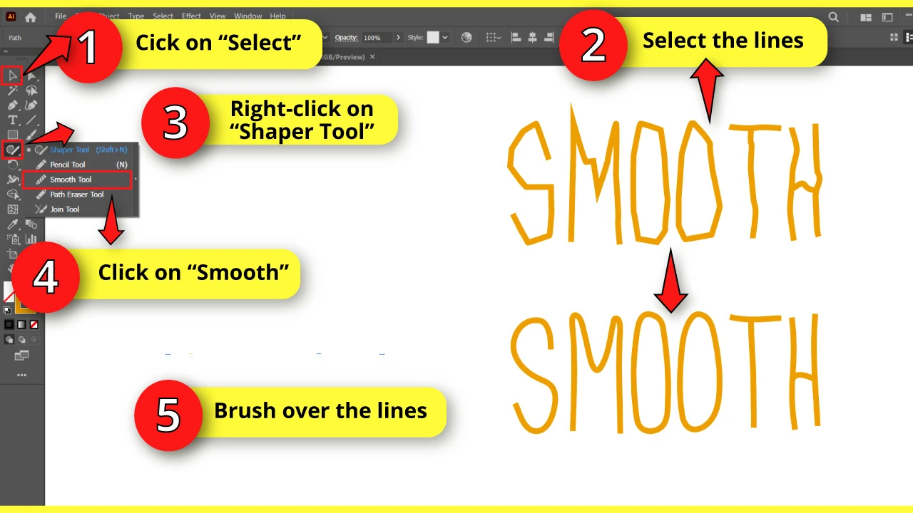 How to Smoothen Lines in Illustrator Method 4 Smooth Tool