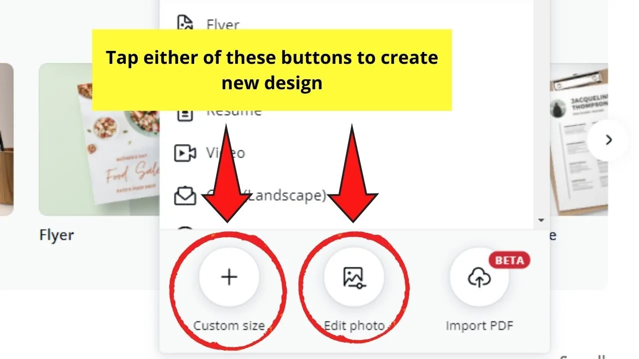 Selecting How to Create New Canva Design File