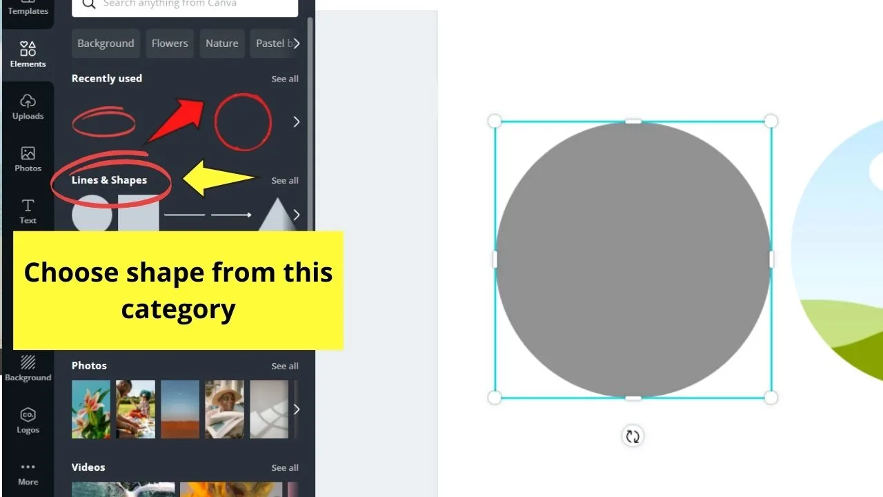 Adding Circle from the Lines and Shapes Category