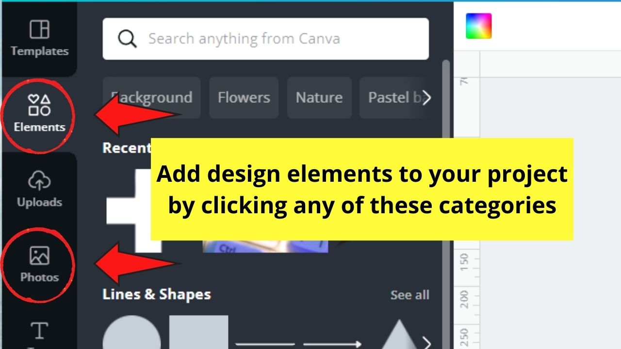 Adding Design Elements from Photos and Elements Tab