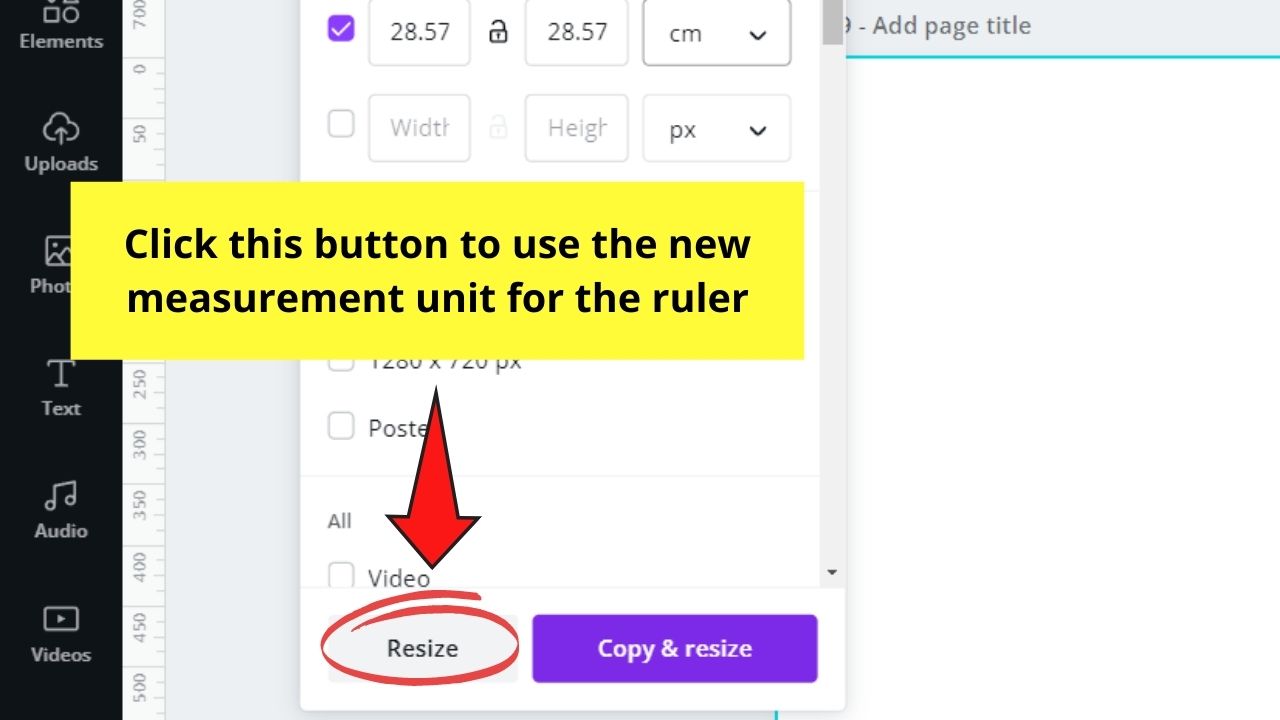 Clicking the Resize Button