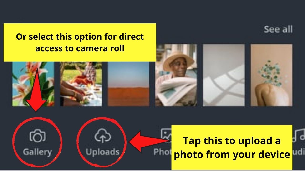 Gallery and Uploads Buttons