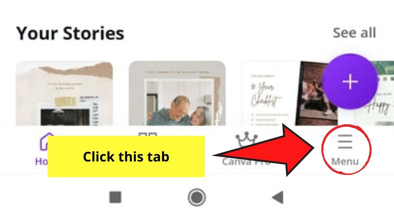 How to Access Uploads on Canva App Accessing Uploads from Menu Bar Step 2