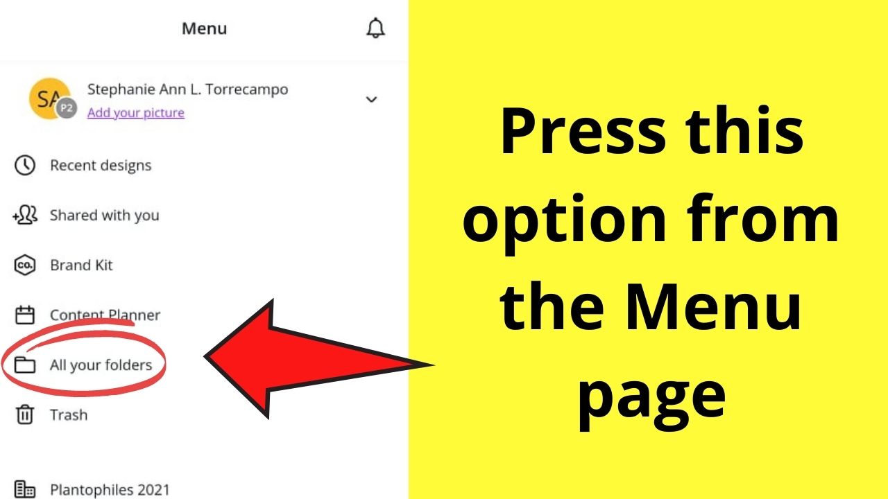 How to Access Uploads on Canva App Accessing Uploads from Menu Bar Step 3