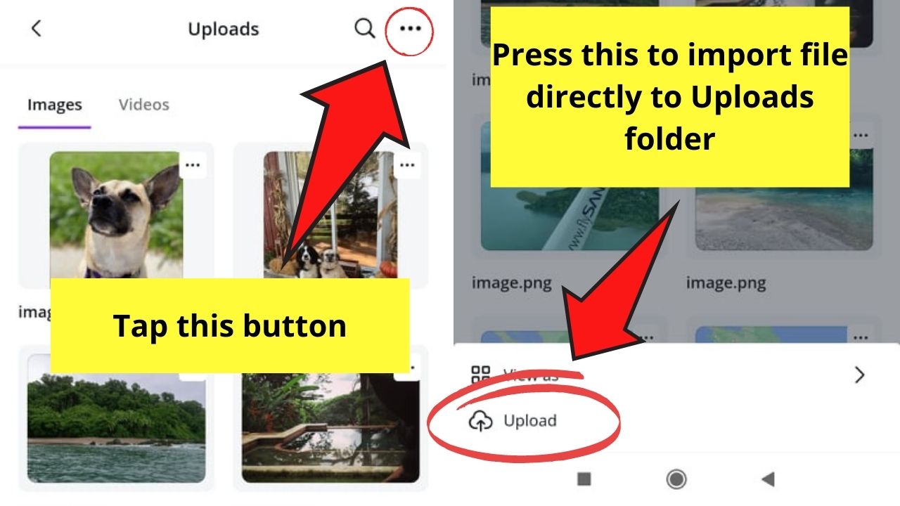 How to Access Uploads on Canva App Accessing Uploads from Menu Bar Step 7