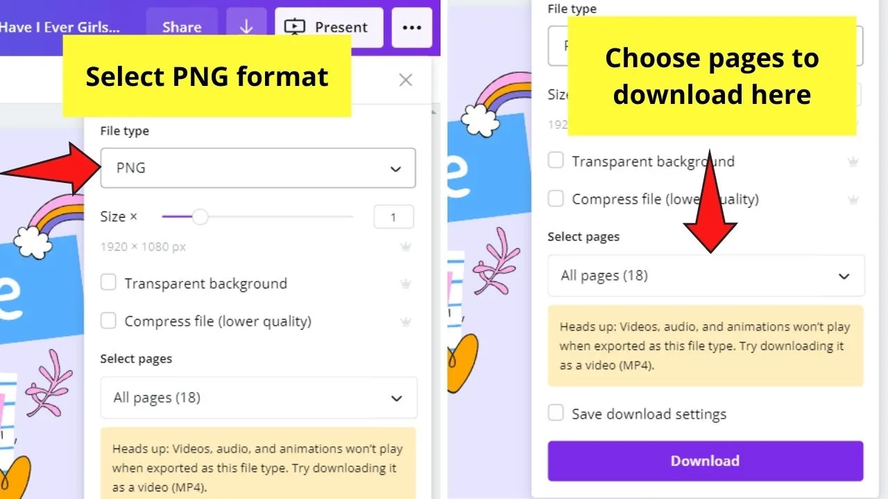 How to Download a Presentation in ppt Format (Powerpoint) in Canva without Losing Format Step 2