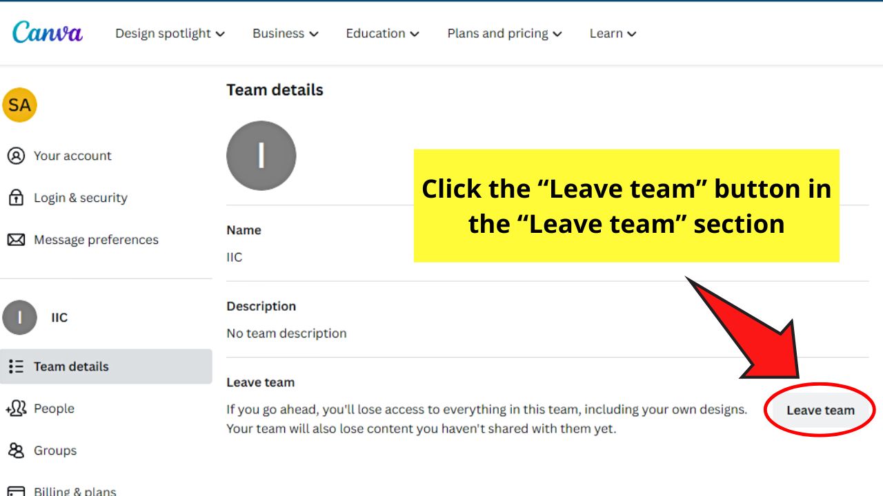 How to Leave a Canva Team Step 5