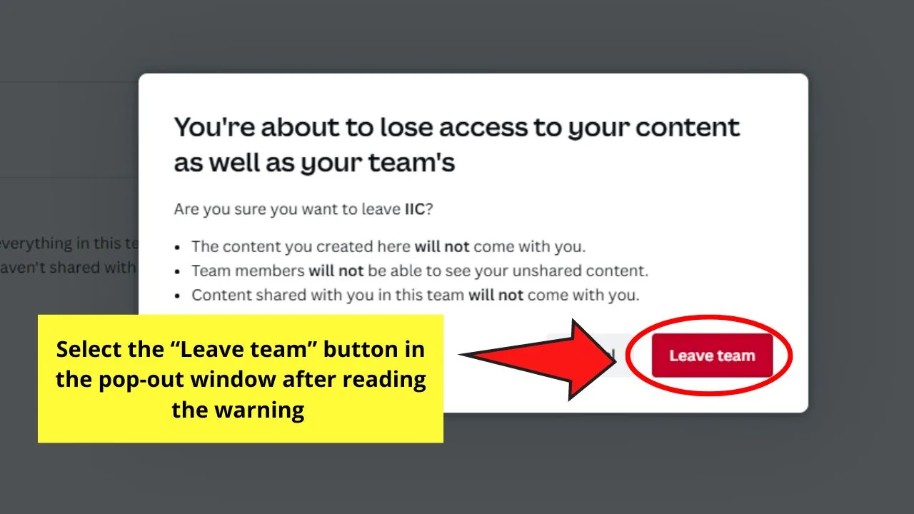 How to Leave a Canva Team Step 6