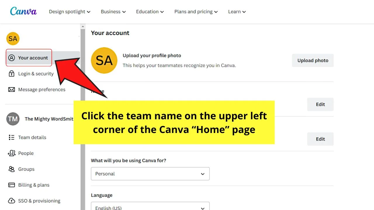 How to Leave a Canva Team by Changing Your Email Address Step 2