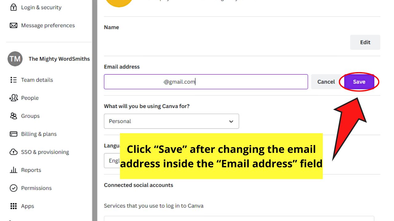 How to Leave a Canva Team by Changing Your Email Address Step 4