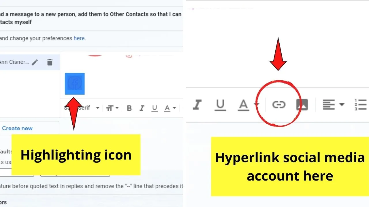 Linking Social Media Profile to Icon on Gmail