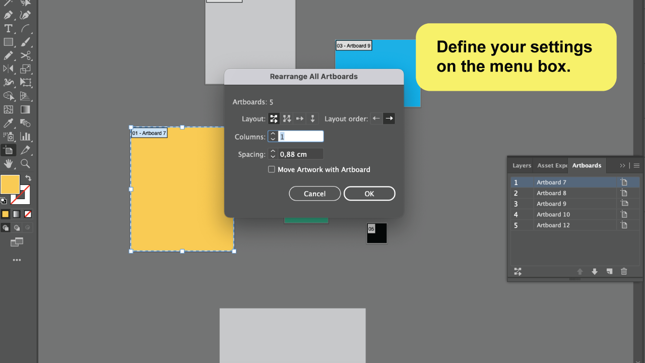 Rearrange artboards in Illustrator Step 4