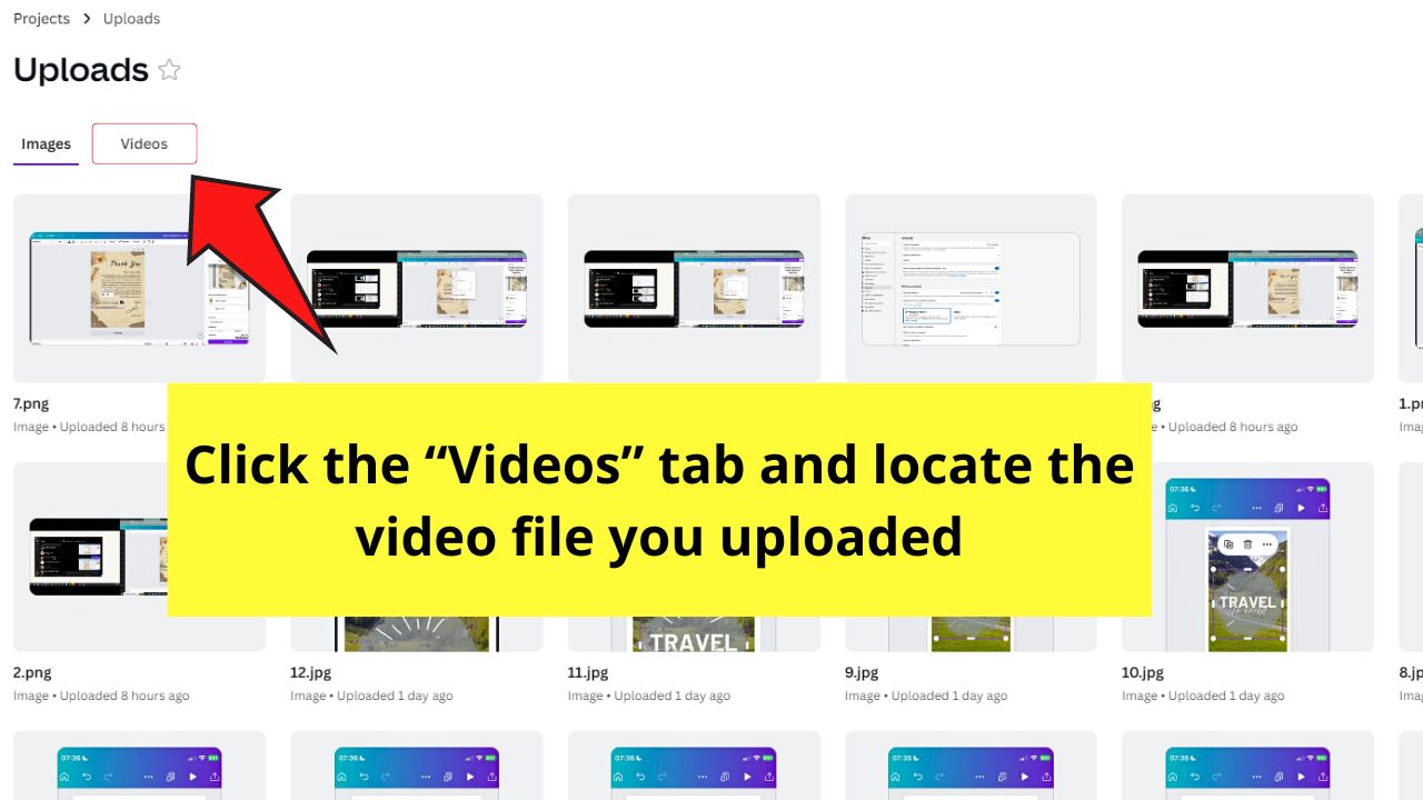 Where to Find The Video You Uploaded to Canva Step 3