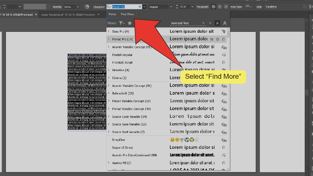 How to activate fonts inside Illustrator Step 6