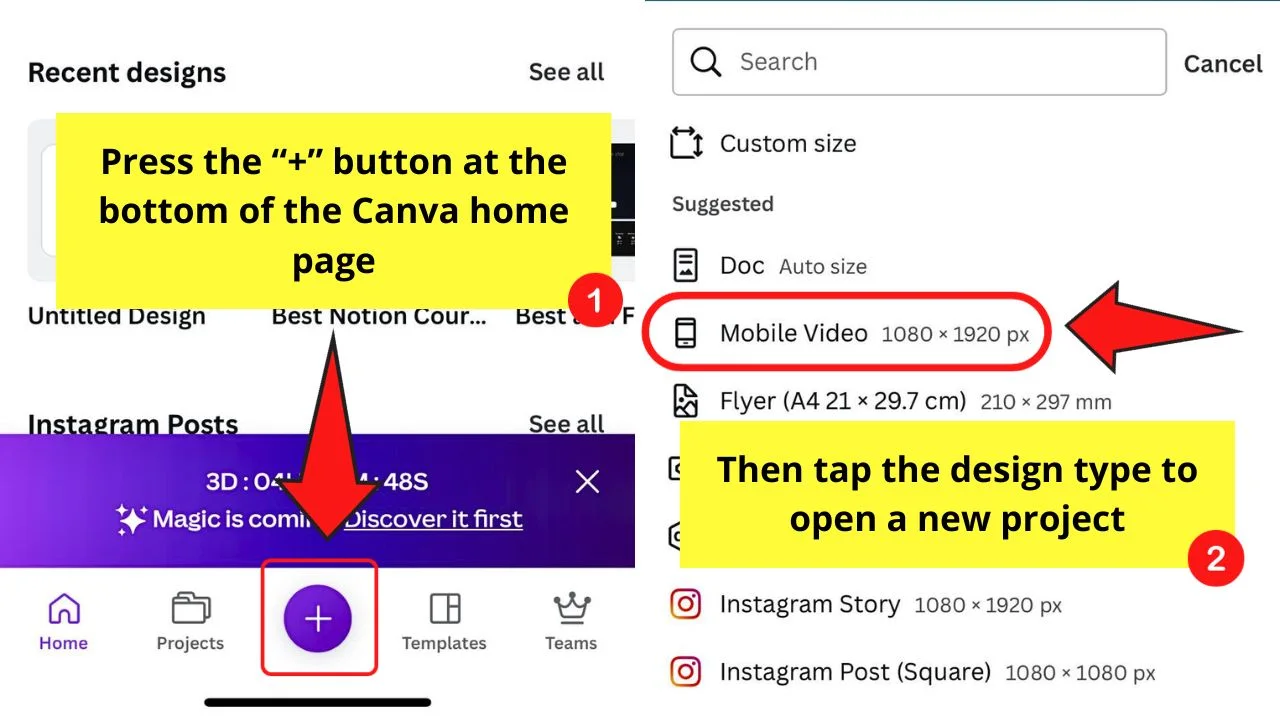 How to Add Music in Canva Mobile App Step 1