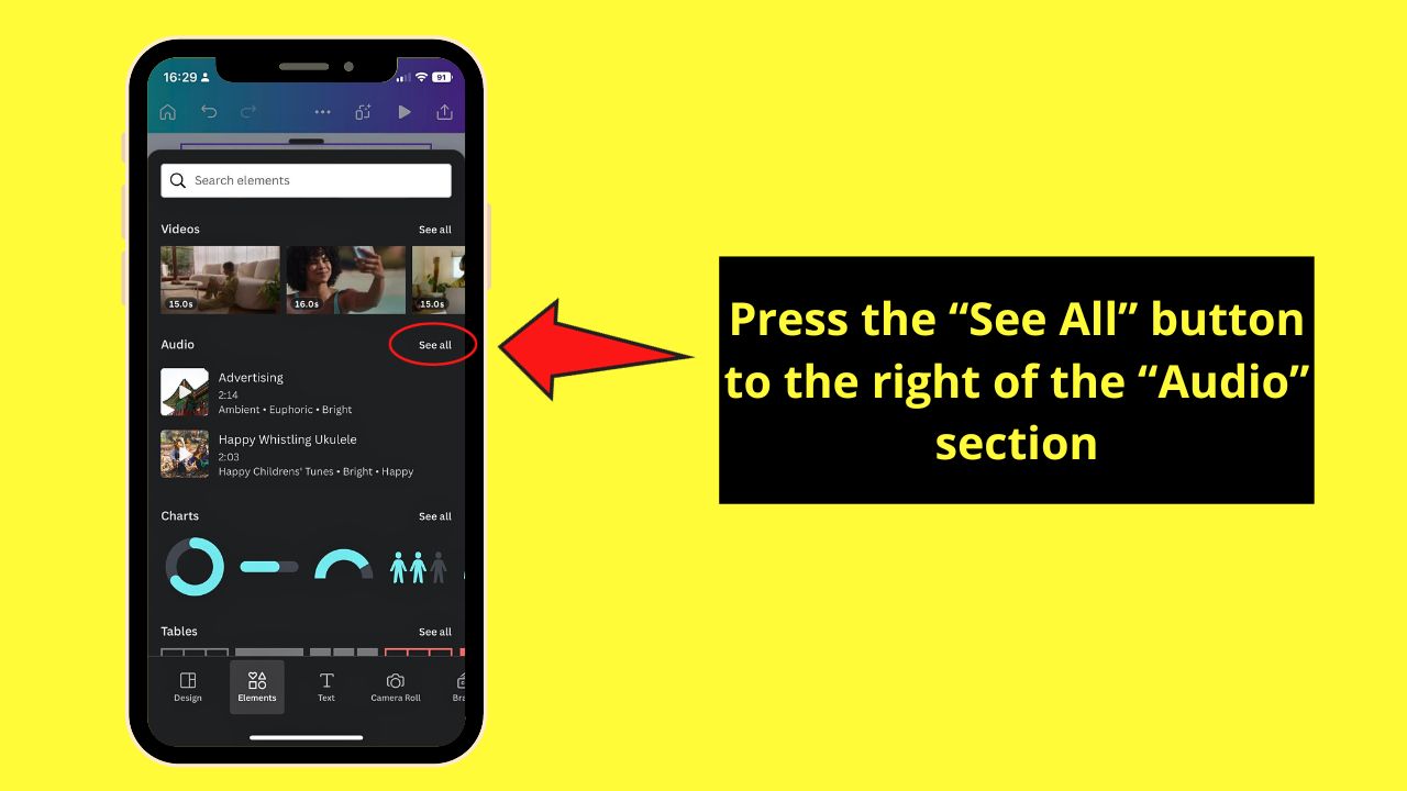 How to Add Music in Canva Mobile App Step 3