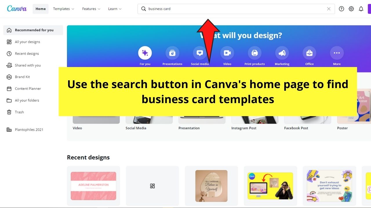 How to Create Business Cards in Canva Step 1