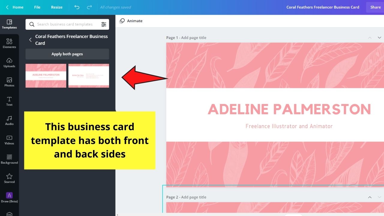 How to Create Business Cards in Canva Step 3.1