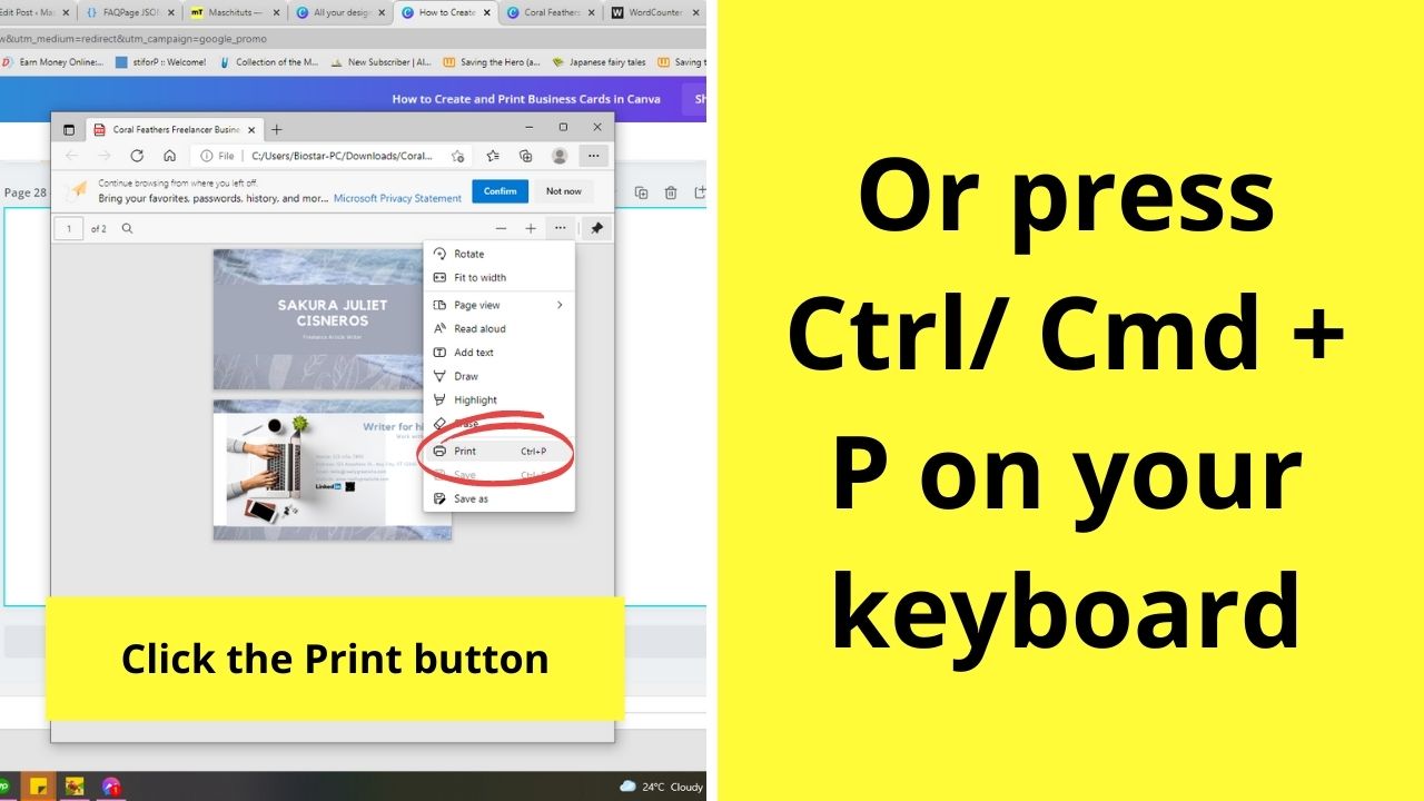 How to Print Business Cards in Canva through Personal Printer Step 7