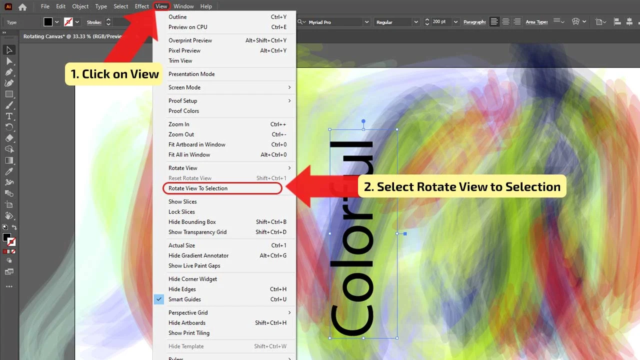 How to rotate the canvas in illustrator by using an object on the canvas itself Step 2