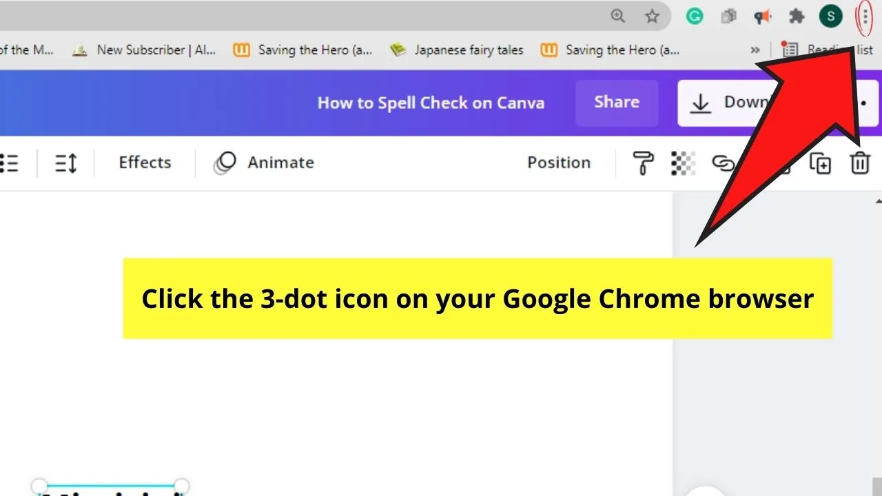 How to Spell Check on Canva Chrome Settings Activation Step 1