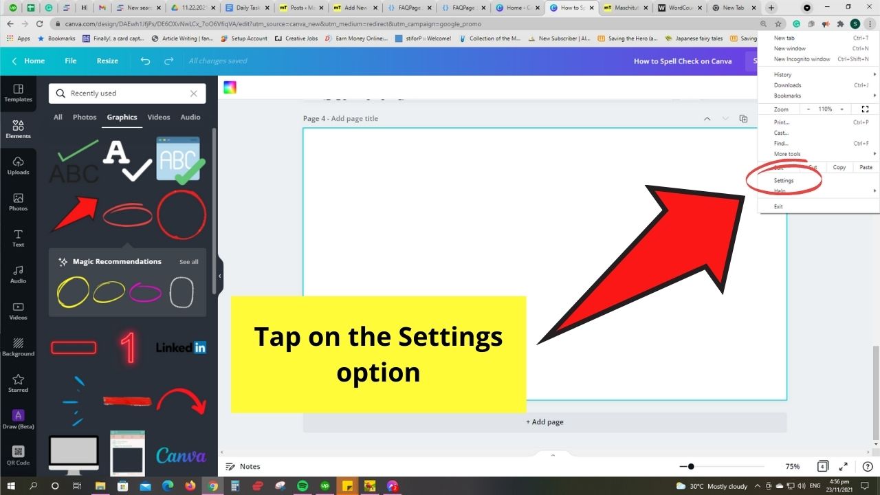 How to Spell Check on Canva Chrome Settings Activation Step 2