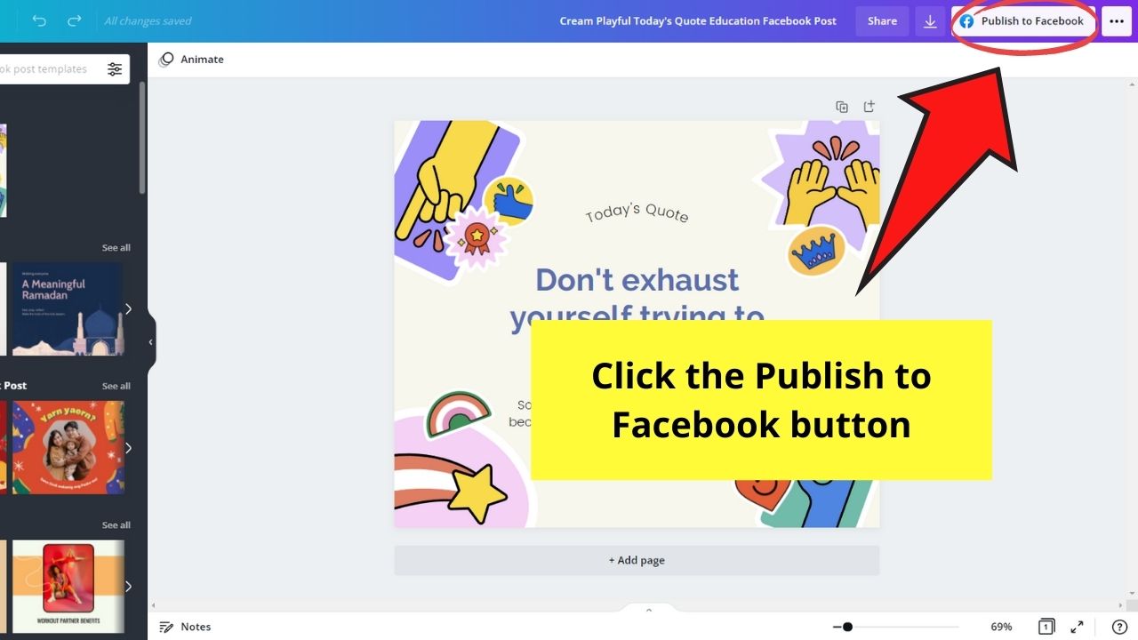 How to Use Canva for Facebook Publish Now Button Step 1