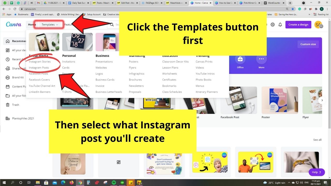 How to Use Canva for Instagram Creating Posts Step 1.1