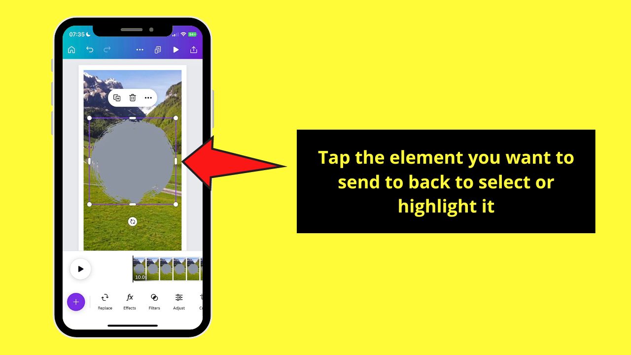 Send to Back on the Canva Mobile App Using the Layers Button Step 1