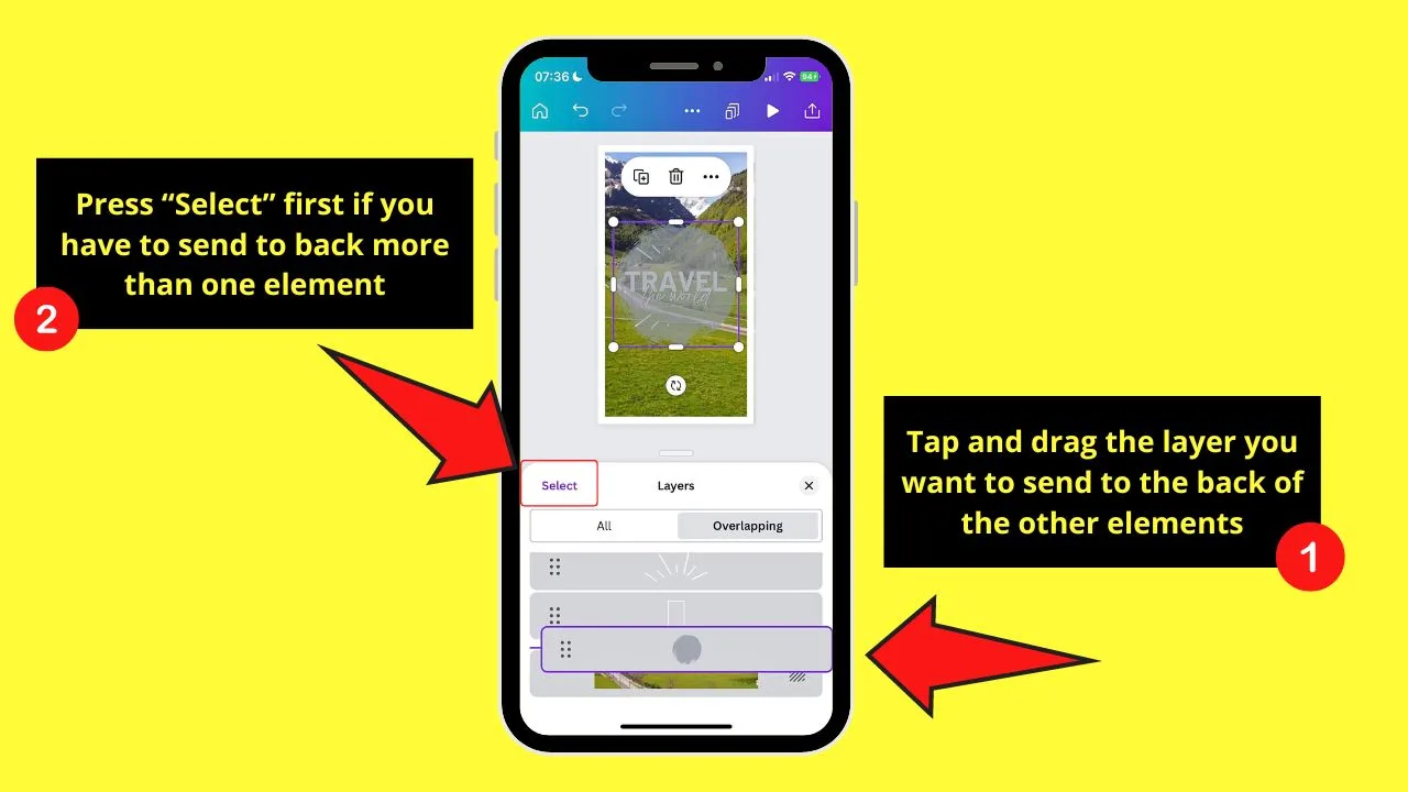Send to Back on the Canva Mobile App Using the Layers Button Step 4
