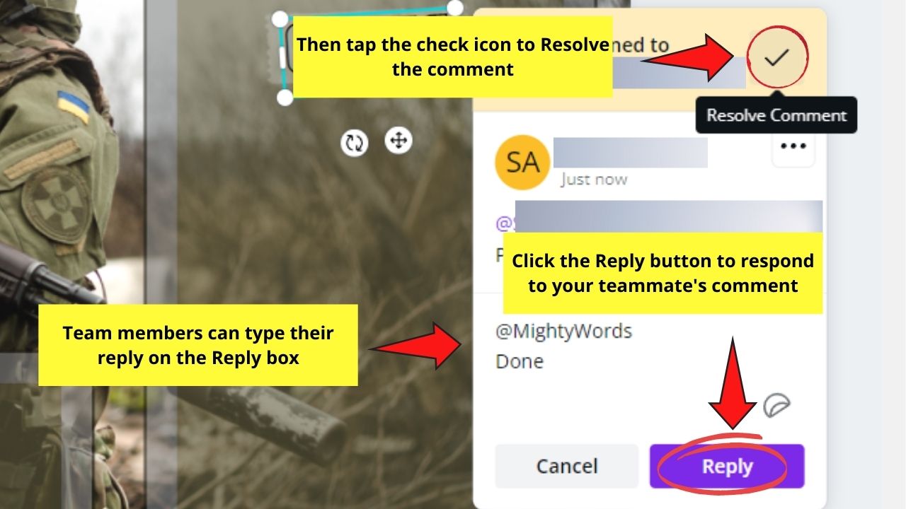 How do Canva Teams Work Commenting on Team Designs Step 5