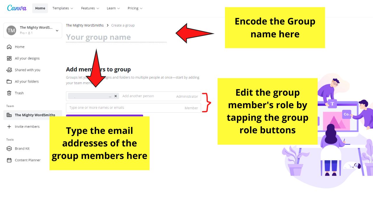 How do Canva Teams Work Creating Groups in a Team Step 3