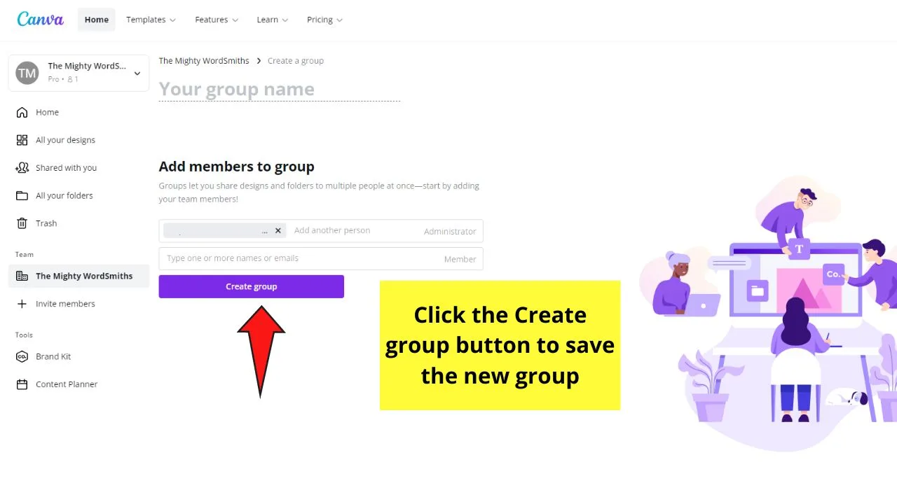 How do Canva Teams Work Creating Groups in a Team Step 4