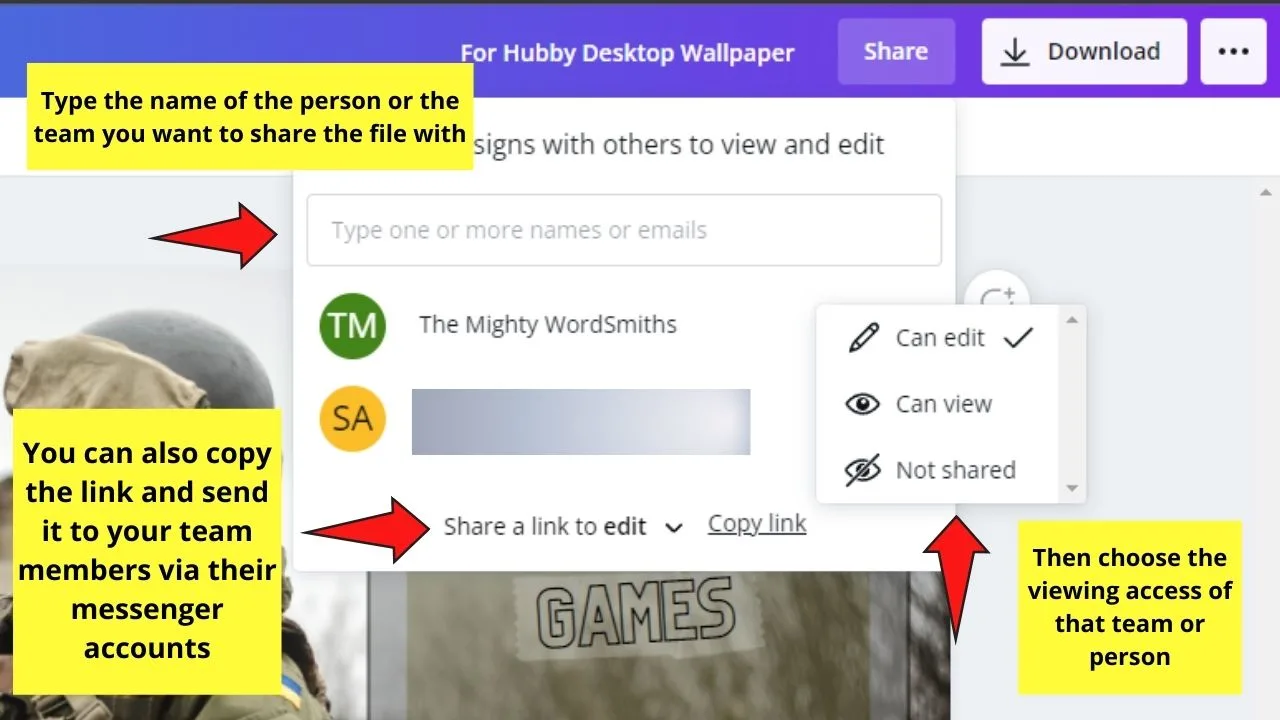 How do Canva Teams Work Sharing Files in Canva Step 2