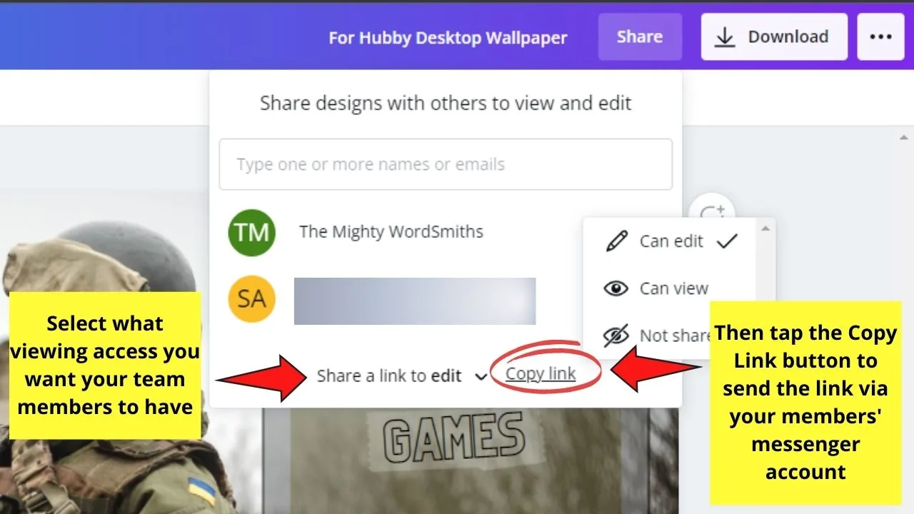 How do Canva Teams Work Sharing Files in Canva Step 3