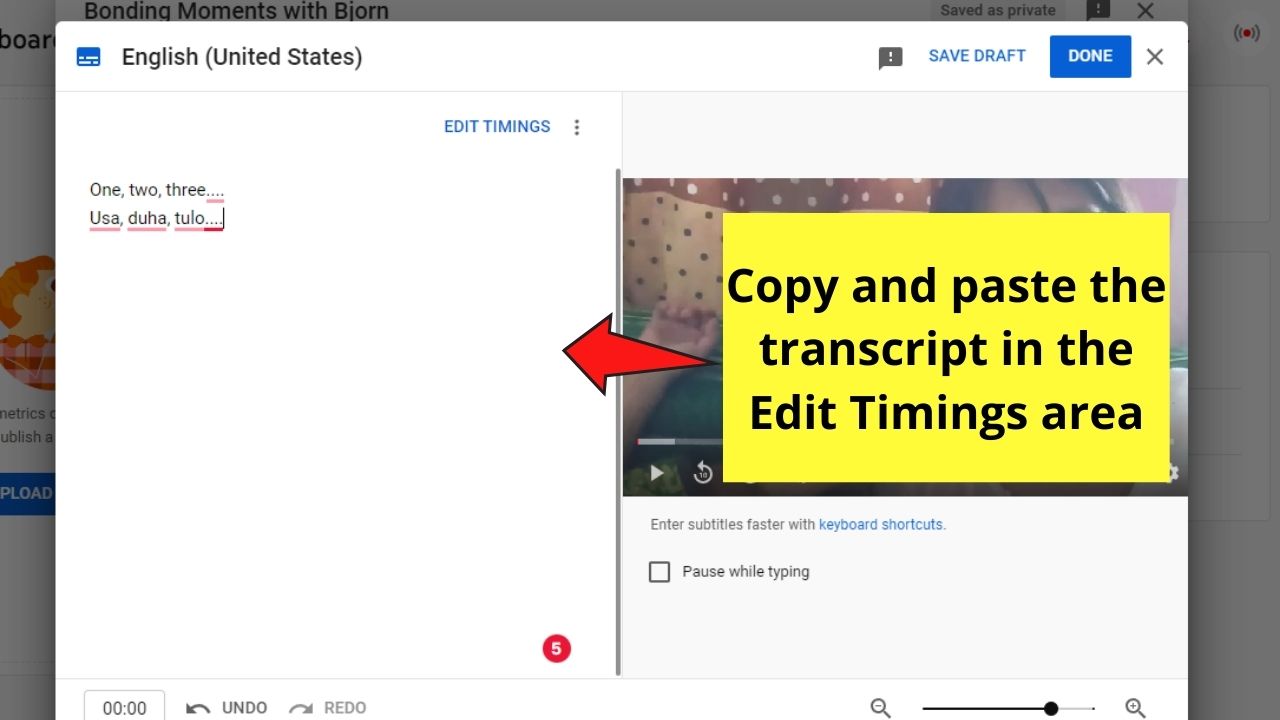 How to Add Closed Captions to Your YouTube Videos Pasting and Syncing Video Transcript Step 2